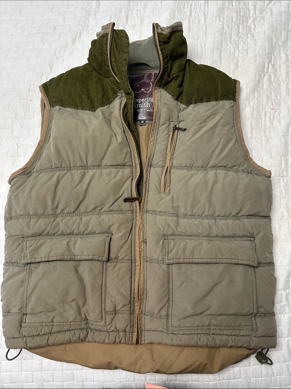 SMITH Olive & Dark Green Quilted Corduroy-Trim Vest